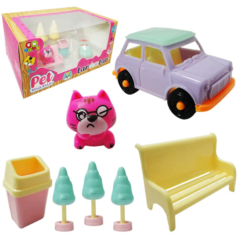 ANIMAL GATO DE PLASTICO PET MANIA LAR DOCE LAR COM ACESSORIOS 7 PECAS