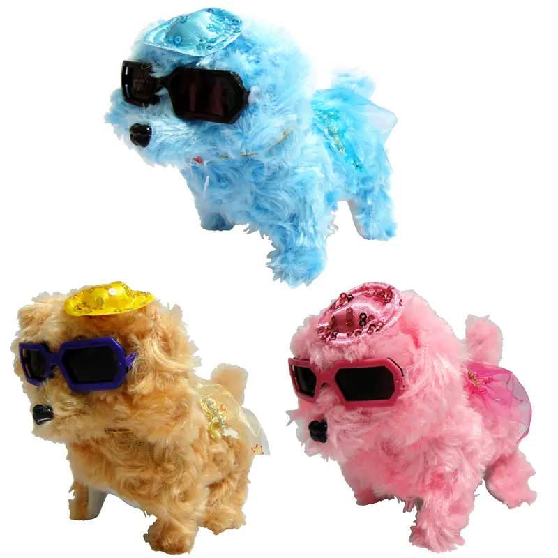 CACHORRO DE PELUCIA COM MOVIMENTO + OCULOS + SOM E LUZ A PILHA