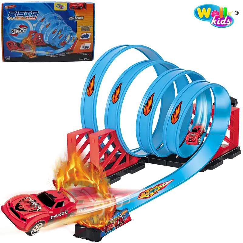 CARRO A FRICCAO PULL BACK COM ROTACAO + PISTA 4 LOOPING 360º POSSANTES 24 PECAS