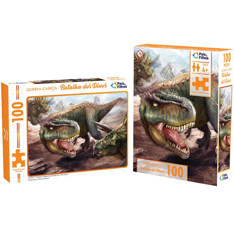 QUEBRA CABECA BATALHA DOS DINOS COM 100 PECAS 36,4X27CM
