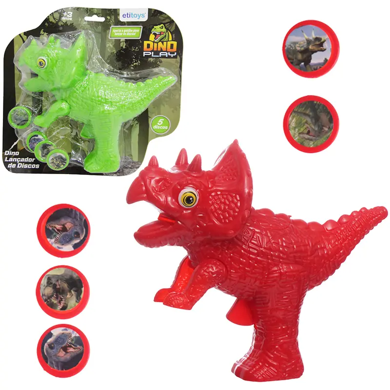 DINOSSAURO LANCA DISCO COM 5 DISCOS DINO PLAY 18X15X7CM