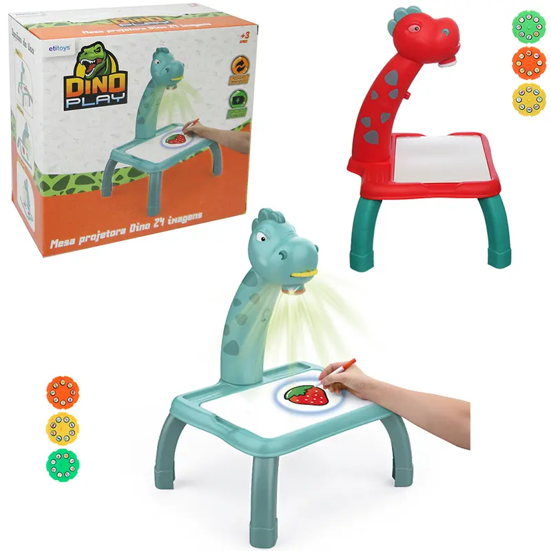 MESA INFANTIL PROJETOR IMAGEM PARA PINTURA 8 CANETINHA DINO PLAY PILHA 30,5X18X17,5CM