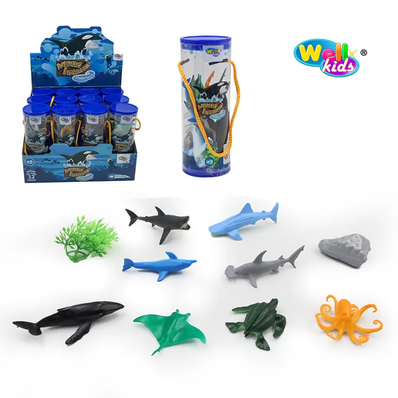 KIT ANIMAL MARINHO DE PVC ANIMAIS INCRIVEIS COM ACESSORIOS 10 PECAS NO TUBO DP PLAY