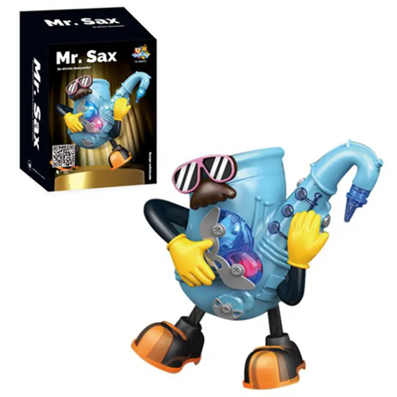 BONECO ROBO SAXOFONE MR. SAX DANCARINO COM SOM E LUZ A PILHA