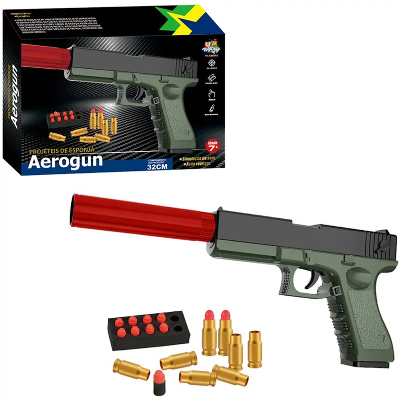 PISTOLA / REVOLVER LANCA PROJETEIS DE ESPONJA COM SILENCIADOR AEROGUN 32CM