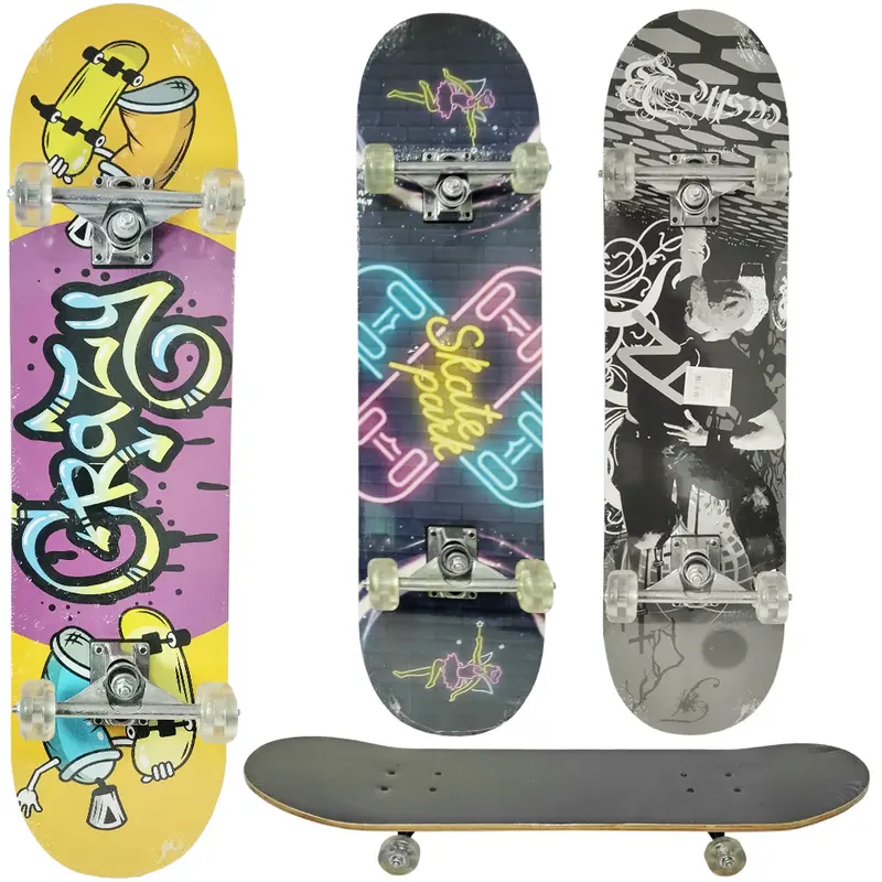 SKATE COM SHAPE DE MADEIRA LIXA + TRUCK DE ALUMINIO E RODA DE GEL 78,5X19,5CM