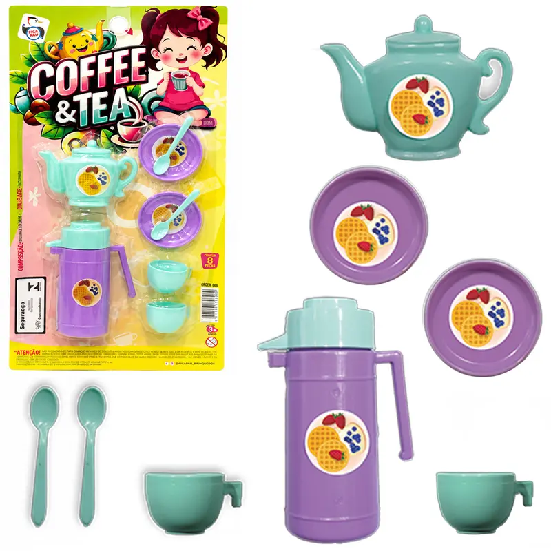 KIT COZINHA INFANTIL CHAZINHO / CAFEZINHO COM BULE + GARRAFA E ACESSORIOS JESSIE COLLECTION 8 PECAS