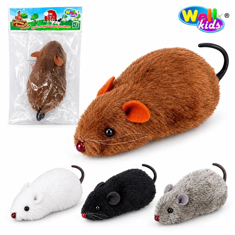 RATO DE PLASTICO / PELUCIA A FRICCAO PULL BACK 13CM WELLKIDS,