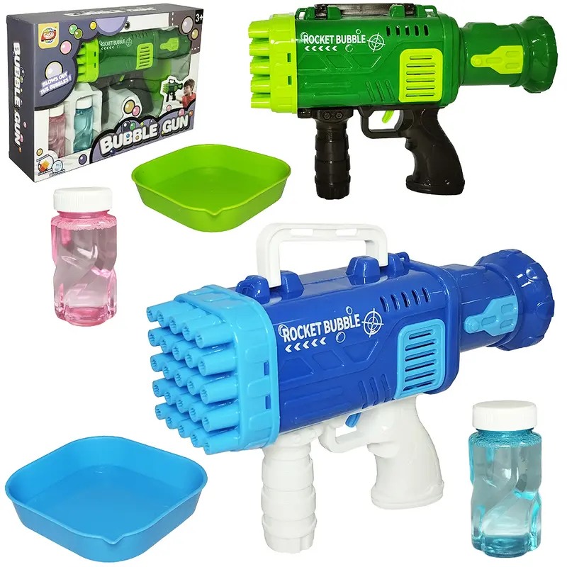 LANCA BOLHA DE SABAO PISTOLA BUBBLE GUN COM 25 FUROS + 2 REFIS A PILHA