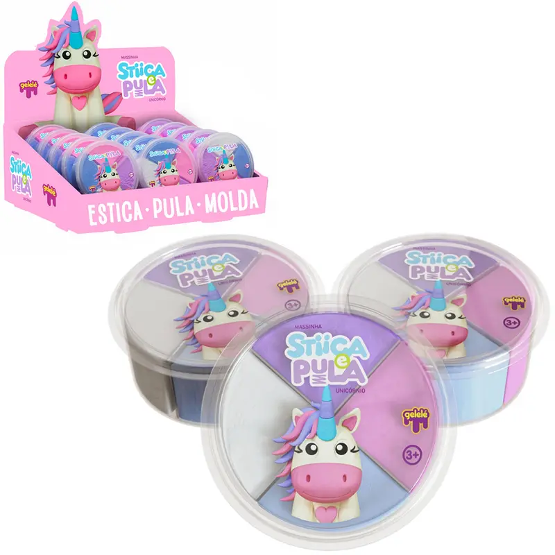 MASSINHA DE MODELAR STIICA E PULA UNICORNIO COM 4 CORES 20G NO POTE DP PLAY