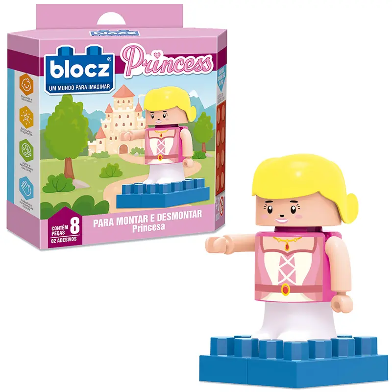 BLOCOS DE MONTAR BLOCKS PRINCESA PRINCESS COM 2 ADESIVOS E 8 PECAS