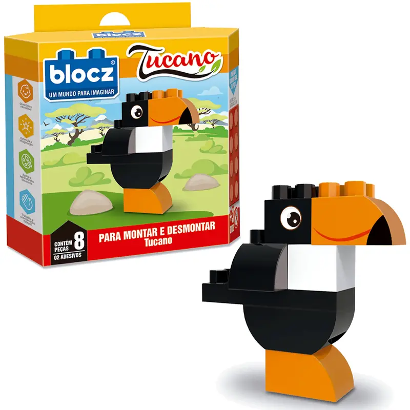 BLOCOS DE MONTAR BLOCKS TUCANO COM 2 ADESIVOS E 8 PECAS