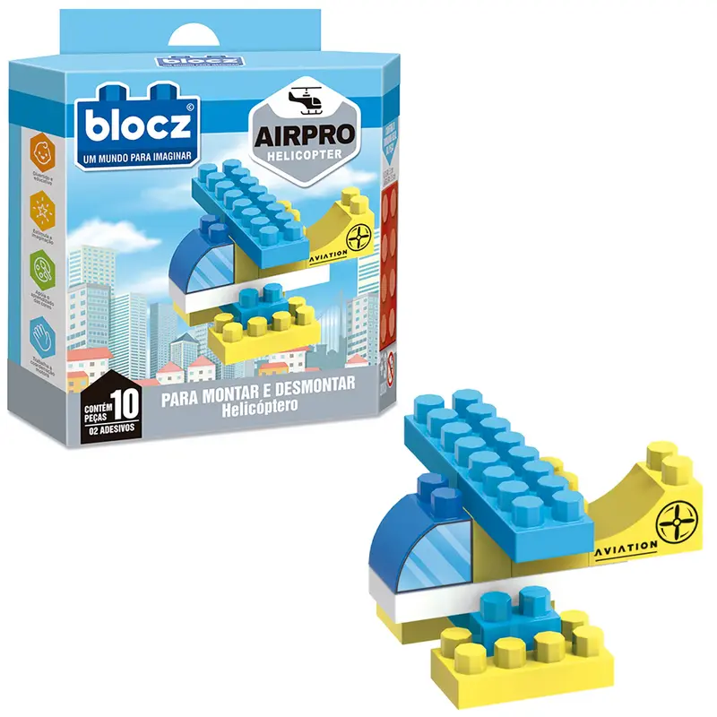 BLOCOS DE MONTAR BLOCKS HELICOPTERO AIRPRO COM 2 ADESIVOS E 10 PECAS