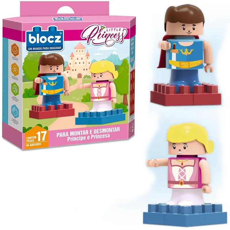 BLOCOS DE MONTAR BLOCKS PRINCIPE E PRINCESA LITTLE PRINCESS COM 4 ADESIVOS E 17 PECAS