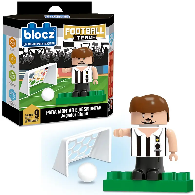 BLOCOS DE MONTAR BLOCKS JOGADOR DE CLUBE FOOTBALL TEAM COM 2 ADESIVOS E 9 PECAS