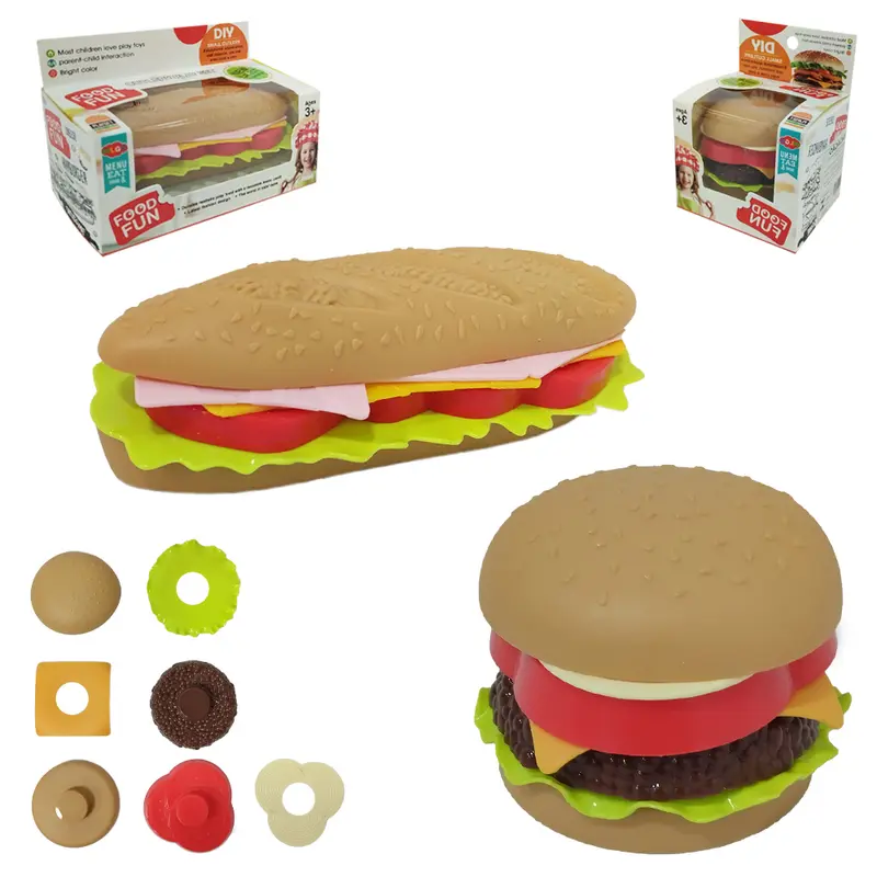KIT COZINHA INFANTIL COM LANCHE HAMBURGUER / SANDUICHE FOOD FUN 7 PECAS
