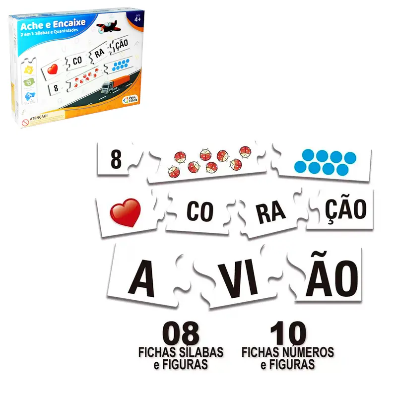 JOGO ACHE E ENCAIXE 2 EM 1 SILABAS E QUANTIDADES