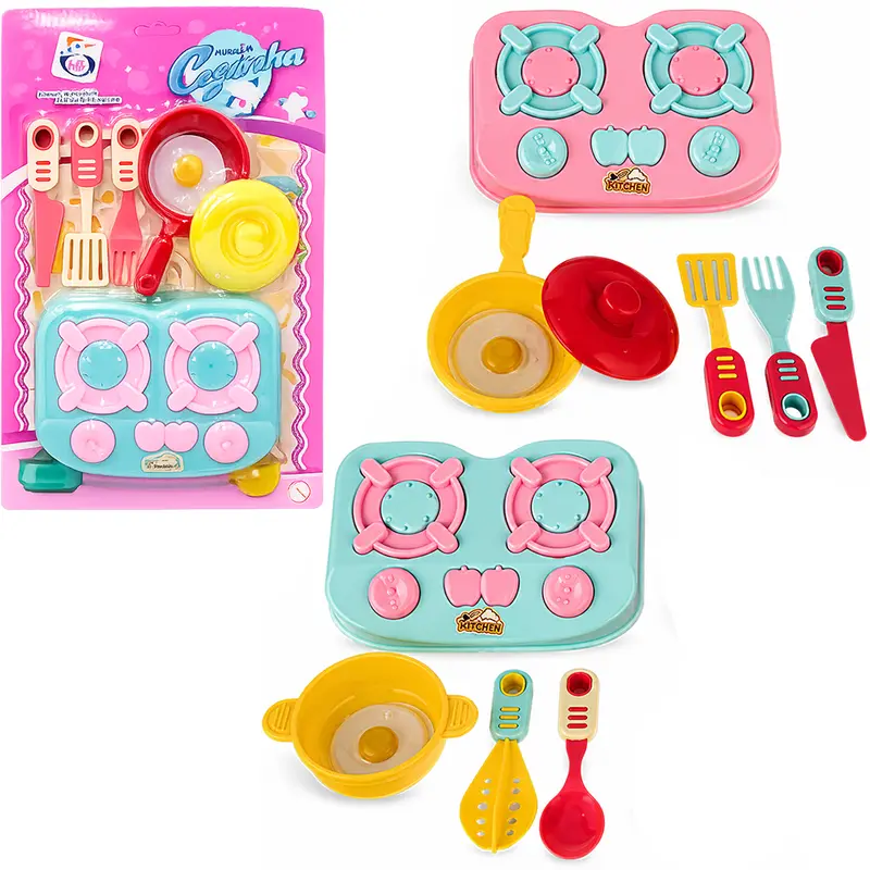 KIT COZINHA INFANTIL COM FOGAO + FRIGIDEIRA E ACESSORIOS HORA DA COZINHA 7 PECAS