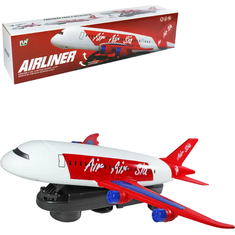 AVIAO BATE E VOLTA PREPARAR PARA A DECOLAGEM AIRLINER COM SOM E LUZ A PILHA 35X35X10CM
