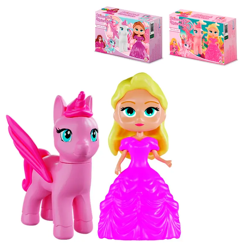 BONECA PRINCESA COM UNICORNIO / PONEY COM ASAS 11X6X5,5/10X9X7CM 17 PECAS