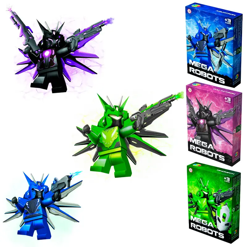 BONECO MEGA ROBOTS COM 2 ARMAS + ADESIVO 14 PECAS