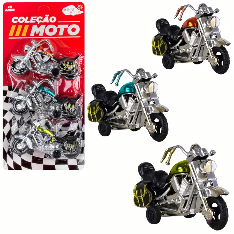 MOTO A FRICCAO PULL BACK COLECAO COM 3 PECAS