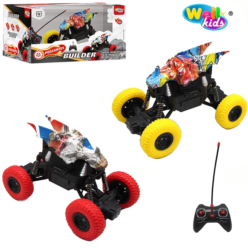CARRO GRAFITADO COM CONTROLE REMOTO SEM FIO DINOSSAURO BUILDER POSSANTES 7 FUNCOES A BATERIA RECARREGAVEL