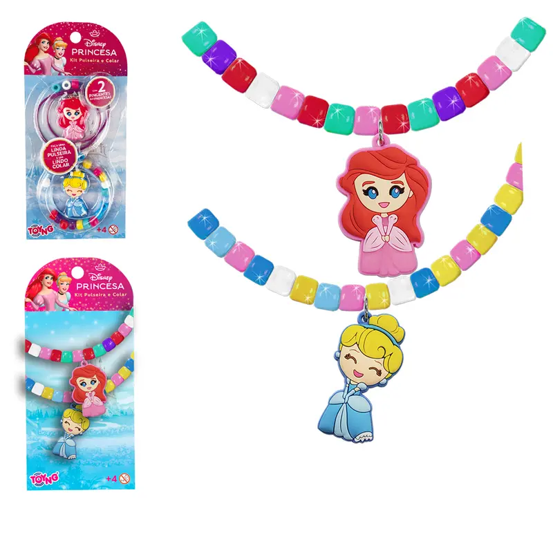 PRINCESA KIT BELEZA / BIJUTERIA INFANTIL COM PULSEIRA + COLAR E 2 PINGENTES