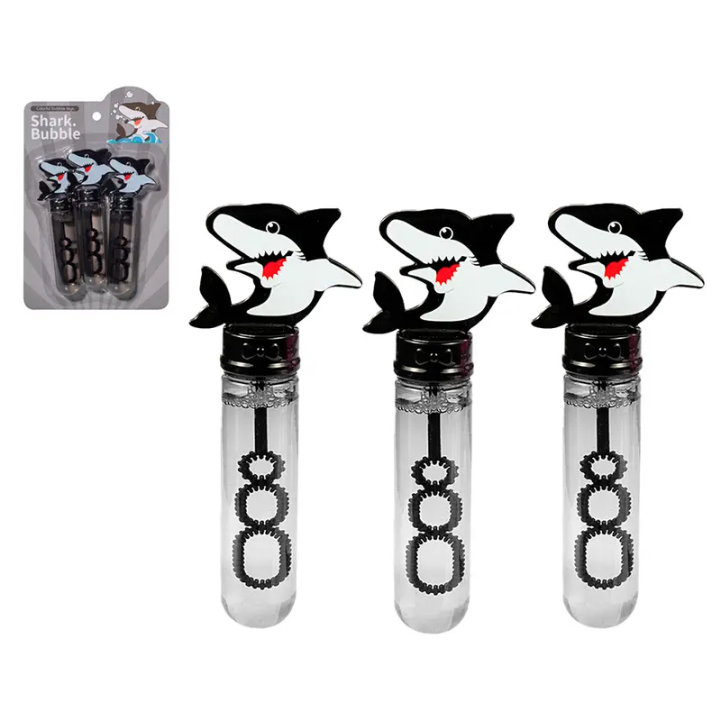 LANCA BOLHA DE SABAO NO TUBO TUBARAO SHARK BUBBLE COM 3 PECAS 14CM