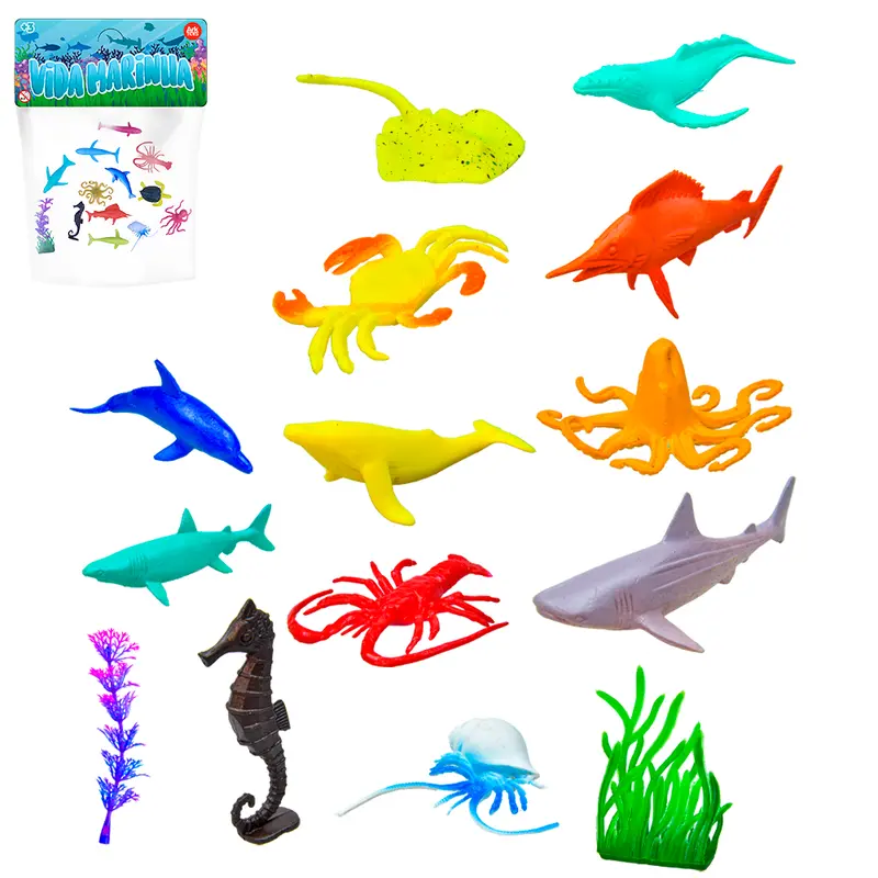 KIT ANIMAL MARINHO DE PVC VIDA MARINHA COM ACESSORIOS 12 PECAS