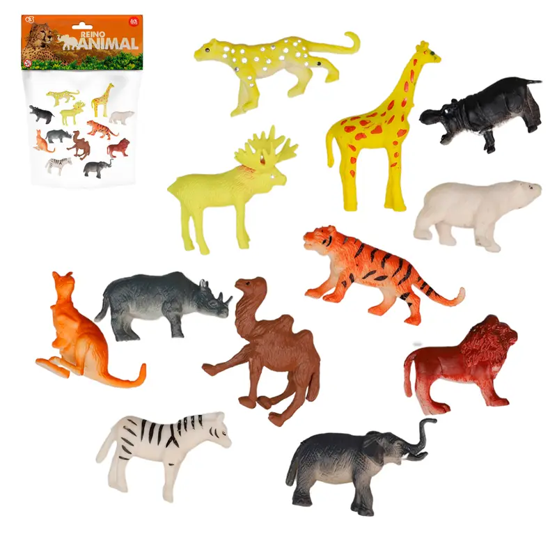KIT ANIMAL SELVAGEM DE PVC REINO ANIMAL COM 12 PECAS
