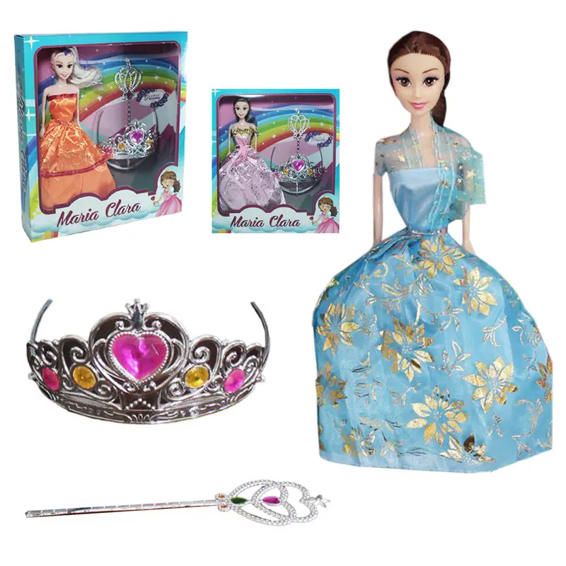 BONECA MARIA CLARA COM VESTIDO + TIARA E VARINHA MAGICA / CETRO