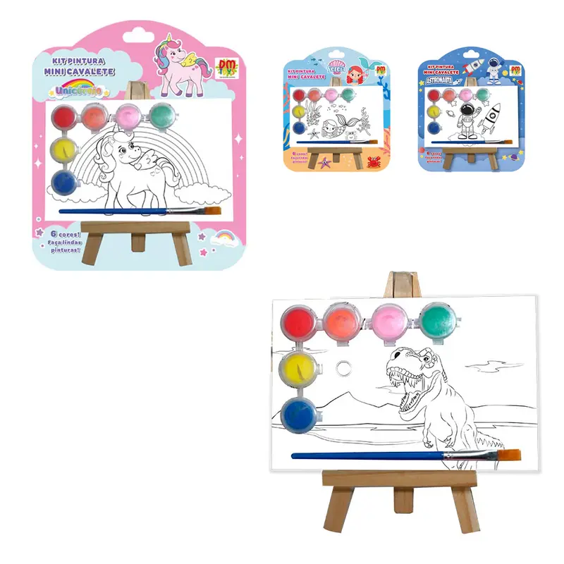 QUADRO COM SUPORTE PARA PINTURA COM 2 TELAS + 6 TINTAS E PINCEL