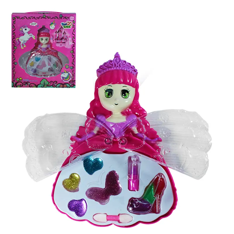 ESTOJO DE MAQUIAGEM COM SOMBRA + BATOM E PINCEL PARA BONECA PRINCESA TOP KIDS