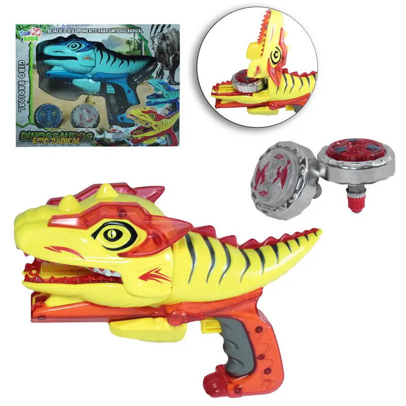 PIAO / BLADE COM LANCADOR DINOSSAURO TOP GIRO RADICAL COM LUZ A BATERIA TOP KIDS 3 PECAS