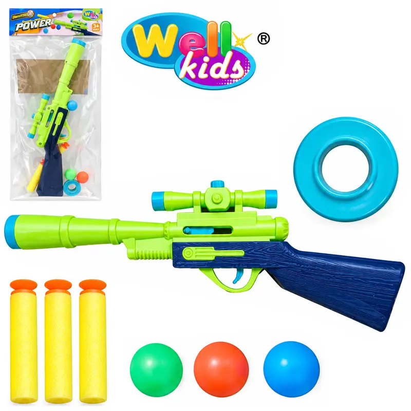 PISTOLA / ESPINGARDA LANCA BOLA / DARDO ESPUMA / VENTOSA COM 3 DARDOS + 3 BOLAS + MIRA POWER ULTRA MIRA