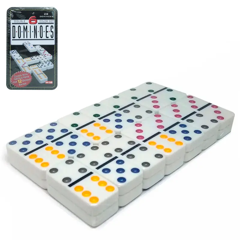 DOMINO TP. OSSO 49X25X9MM COM PONTO COLORIDO DOUBLE SIX NA LATA