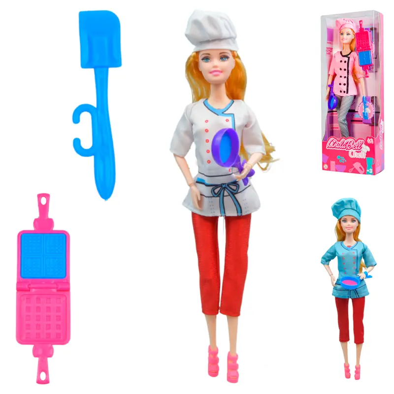 BONECA LINDA BELL CHEFF COM FRIGIDEIRA + ACESSORIOS 4 PECAS