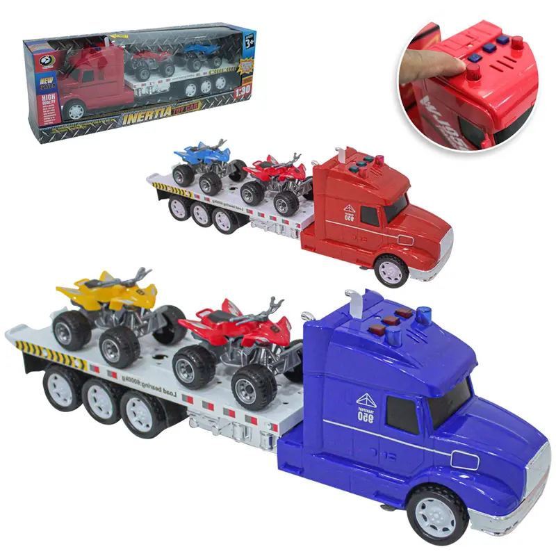CAMINHAO CEGONHEIRA A FRICCAO COM SOM E LUZ A BATERIA + 2 QUADRICICLOS RODA LIVRE INERTIA TOY CAR