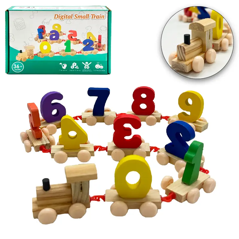 TREM / TRENZINHO LOCOMOTIVA DIDATICO EDUCATIVO 10 VAGOES NUMEROS DE MADEIRA RODA LIVRE