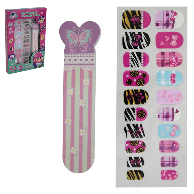 KIT BELEZA INFANTIL COM 20 ADESIVOS DE UNHA E LIXA DM BEAUTY