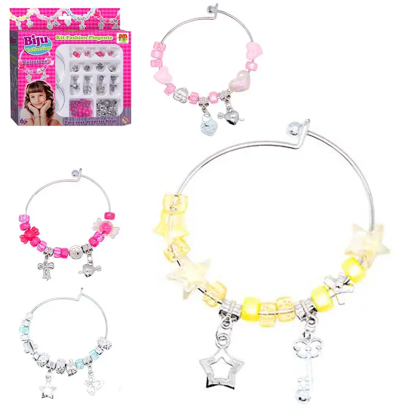 KIT BELEZA / BIJUTERIA INFANTIL COM MICANGAS + 12 PINGENTES E 2 PULSEIRAS KIT FASHION PINGENTE BIJU COLLECTION