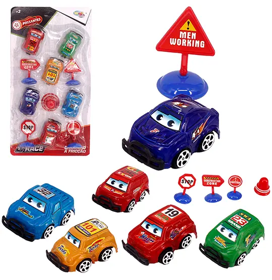 CARRO A FRICCAO CORRIDA MINI E ACESSORIOS COM 12 PECAS NA CARTELA WELLKIDS