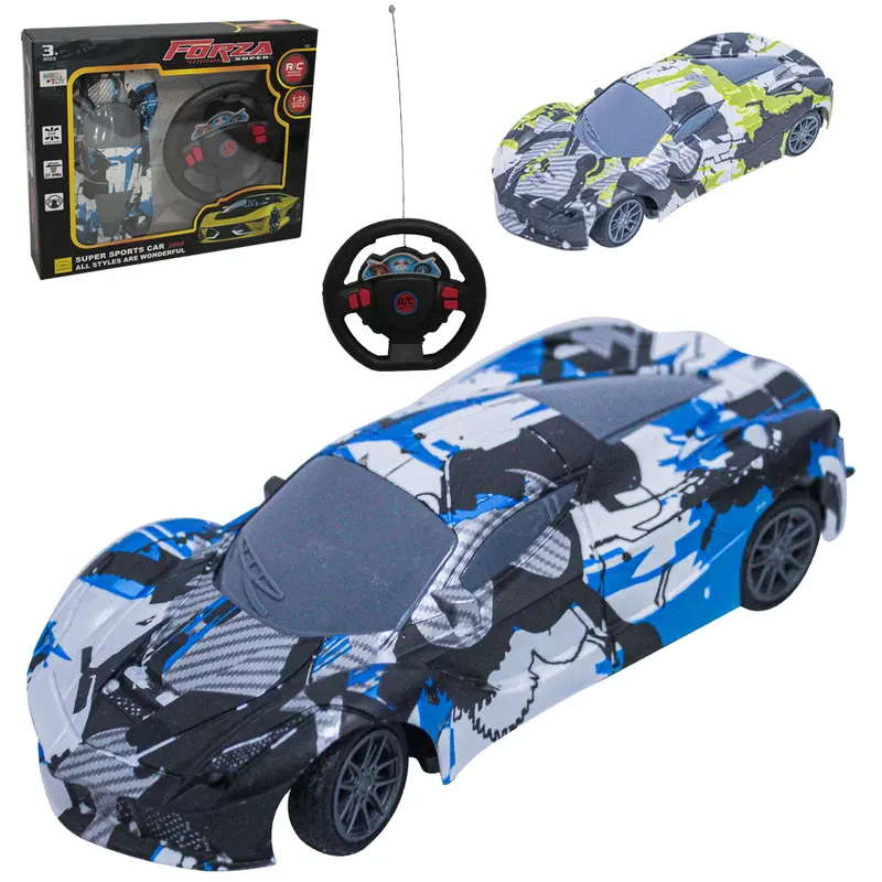 CARRO GRAFITADO COM CONTROLE REMOTO SEM FIO VOLANTE FORZA SUPER 7 FUNCOES A PILHA