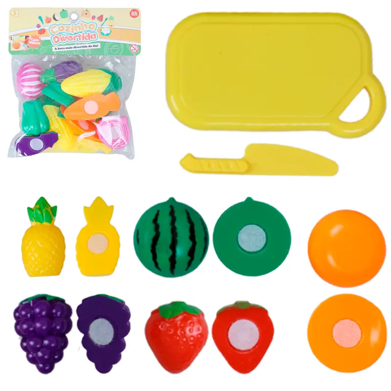 KIT COZINHA INFANTIL COM FRUTAS / LEGUMES + FACA E TABUA COM VELCRO COZINHA DIVERTIDA 8 PECAS