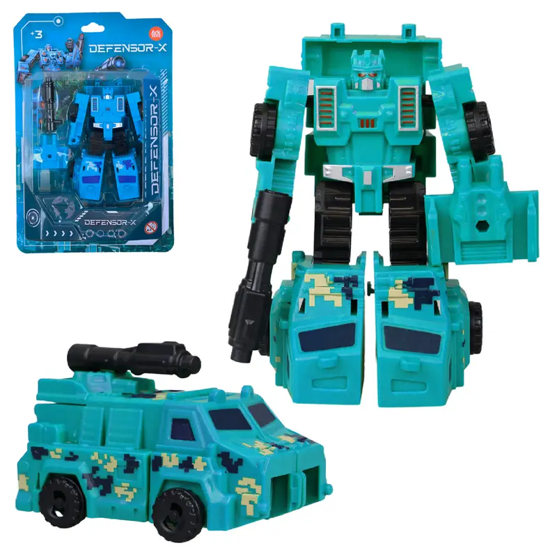 ROBO TRANSFORME VEICULO MILITAR DEFENSOR-X COM ACESSORIOS 3 PECAS (2 ROBOS FORMA MEGA VEICULO DEFENSOR)