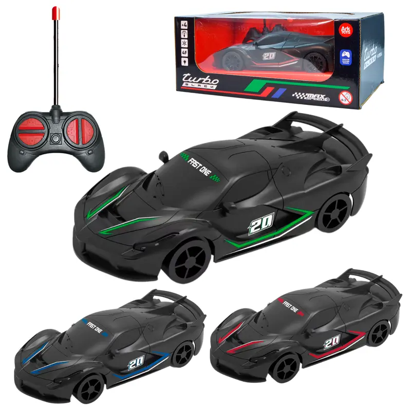 CARRO COM CONTROLE REMOTO SEM FIO MAX SPEED TURBO BLACK 7 FUNCOES A PILHA