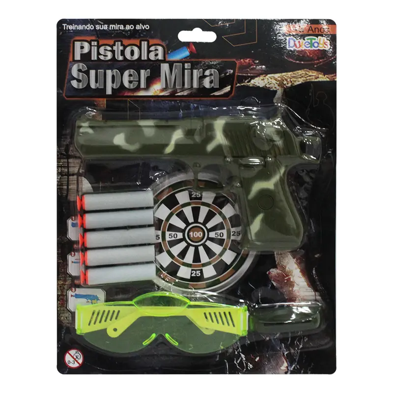 PISTOLA / REVOLVER LANCA DARDO ESPUMA / VENTOSA COM 5 DARDOS + OCULOS E ALVO SUPER MIRA