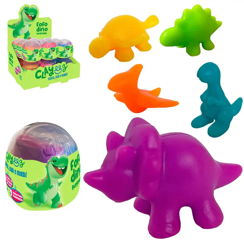 MASSINHA DE MODELAR ESTICA E PULA CLAYEEZ AIR CLAY FOFO DINO SURPRESA 2 CORES 6G POTE DP PLAY