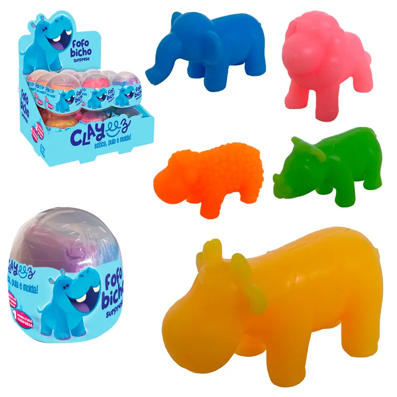 MASSINHA DE MODELAR ESTICA E PULA CLAYEEZ AIR CLAY FOFO BICHO SURPRESA 2 CORES 6G POTE DP PLAY